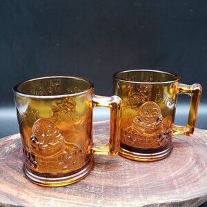 Vintage Tiara Amber Mother Goose Nursery Rhyme Cups Pair Humpty Dumpty